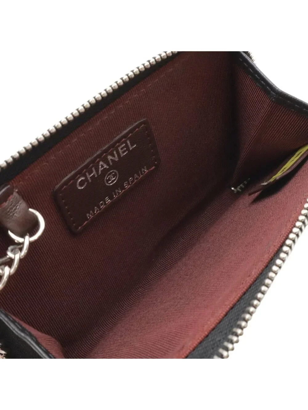 Chanel Quilted CC Logo Coin Purse L-Shaped Zipper Lamb Black Silver Key Ring